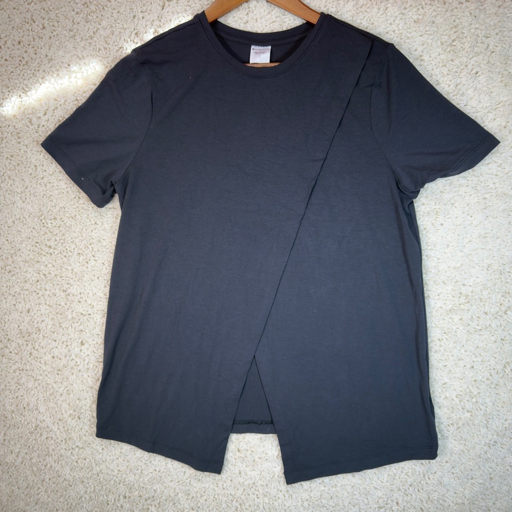 Athleta Wrap Front T-Shirt Women Small Gray Short Sleeve Activewear Yoga Top NWT